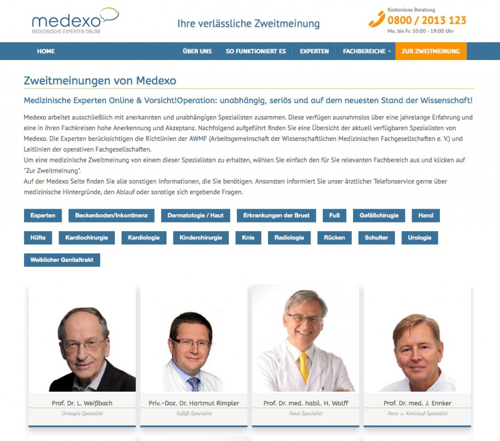 www.medexo.com/experten - screenshot medexo-website