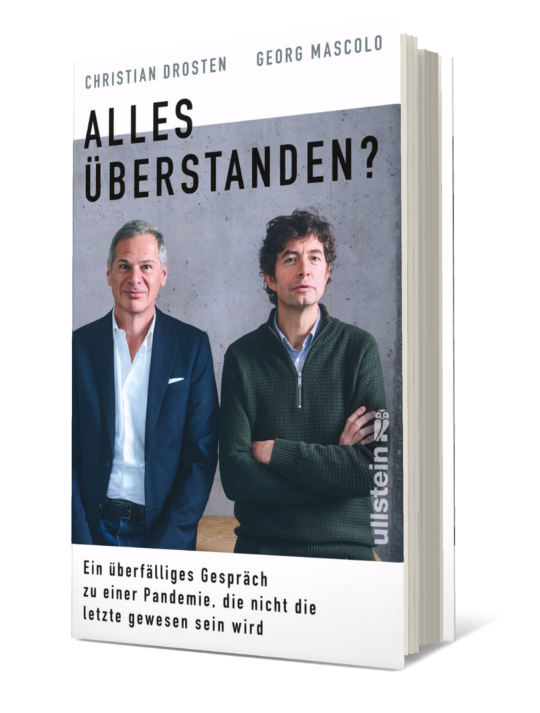 Buchcover "Alles überstanden?".
Das Bild zeigt Georg Mascolo und Christian Drosten.