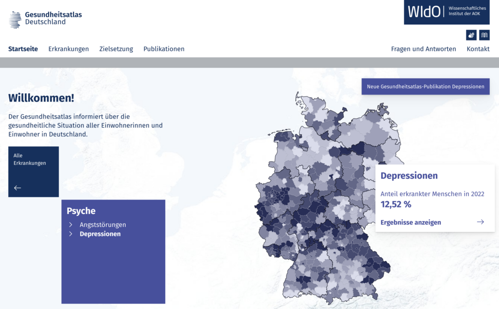 Die Grafik zeigt die Erkrankungen in Baden-Württemberg.  Im Jahr 2022 waren in Baden-Württemberg 12,15 % der Bevölkerung an Depressionen